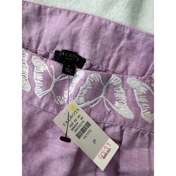 Talbots Petite Linen Cotton Butterfly Embroidered Square Neck Blouse P NWT - Picture 2 of 3